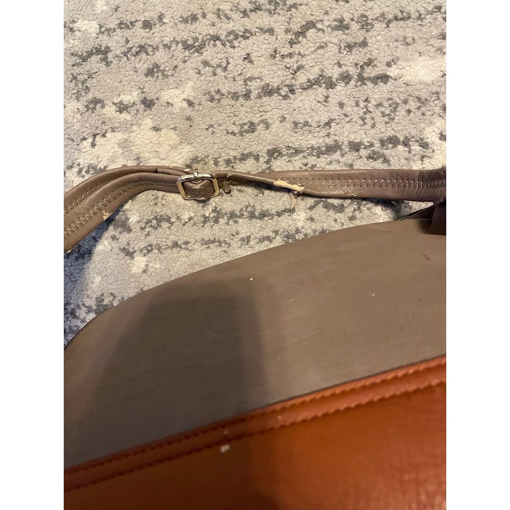 Orange Brown Faux Leather Trapeze Satchel Bag AS IS Distressed - Picture 2 of 3